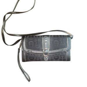 Etienne Aigner Purse Clutch Crossbody Logo Jacguard Black Faux Leather Y2K